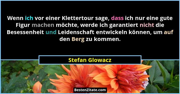 Wenn ich vor einer Klettertour sage, dass ich nur eine gute Figur machen möchte, werde ich garantiert nicht die Besessenheit und Leid... - Stefan Glowacz