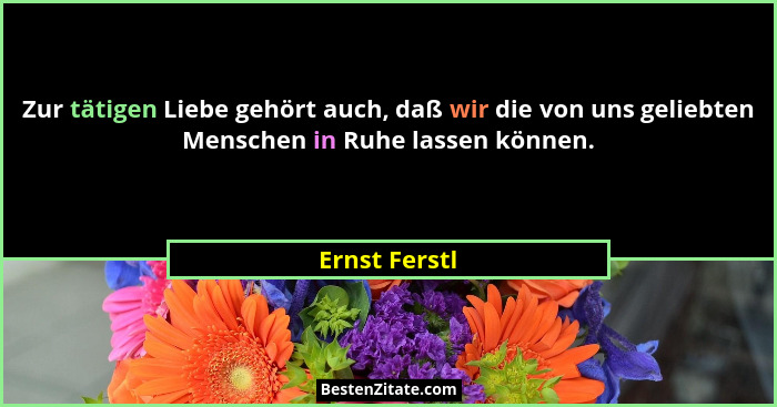 Zur tätigen Liebe gehört auch, daß wir die von uns geliebten Menschen in Ruhe lassen können.... - Ernst Ferstl