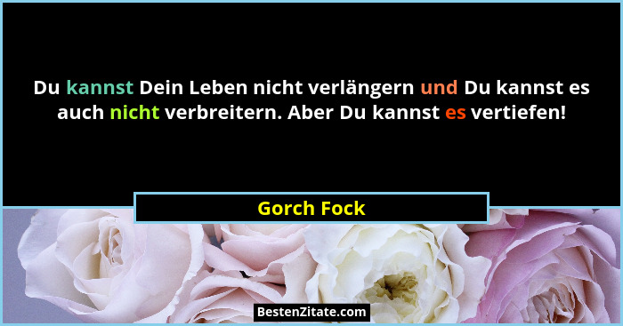 Du kannst Dein Leben nicht verlängern und Du kannst es auch nicht verbreitern. Aber Du kannst es vertiefen!... - Gorch Fock