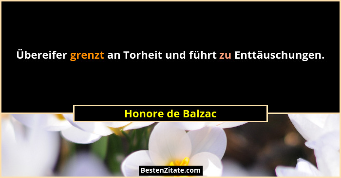 Übereifer grenzt an Torheit und führt zu Enttäuschungen.... - Honore de Balzac