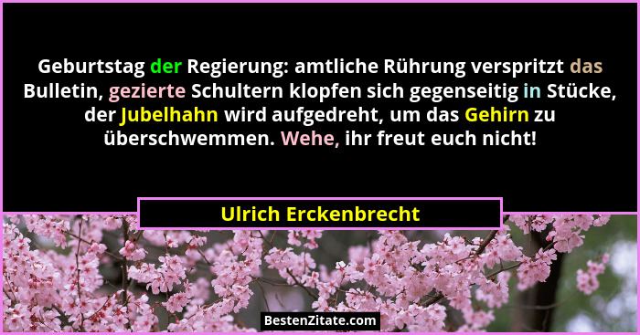 Geburtstag der Regierung: amtliche Rührung verspritzt das Bulletin, gezierte Schultern klopfen sich gegenseitig in Stücke, der J... - Ulrich Erckenbrecht