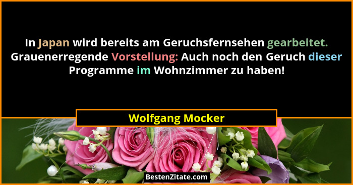 In Japan wird bereits am Geruchsfernsehen gearbeitet. Grauenerregende Vorstellung: Auch noch den Geruch dieser Programme im Wohnzimm... - Wolfgang Mocker