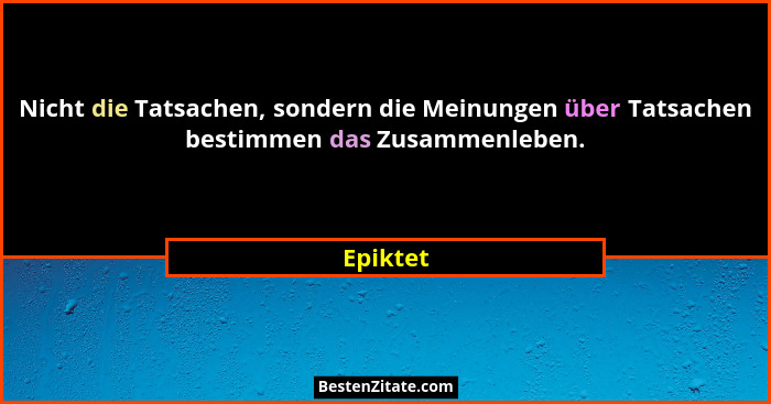 Nicht die Tatsachen, sondern die Meinungen über Tatsachen bestimmen das Zusammenleben.... - Epiktet