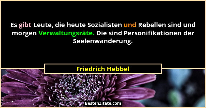 Es gibt Leute, die heute Sozialisten und Rebellen sind und morgen Verwaltungsräte. Die sind Personifikationen der Seelenwanderung.... - Friedrich Hebbel