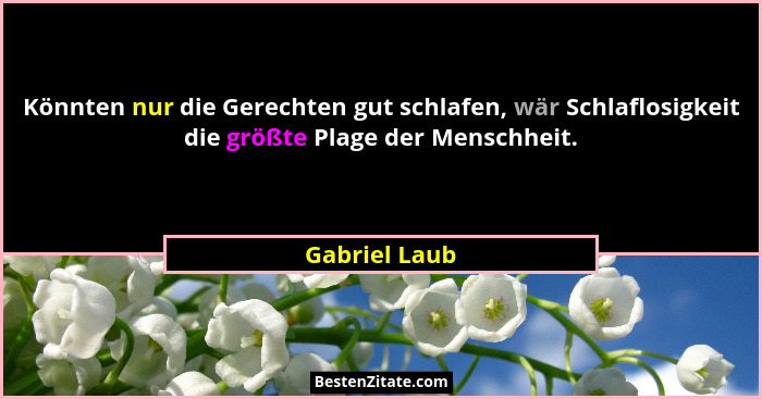 Könnten nur die Gerechten gut schlafen, wär Schlaflosigkeit die größte Plage der Menschheit.... - Gabriel Laub