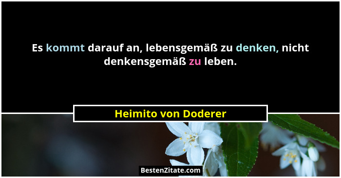 Es kommt darauf an, lebensgemäß zu denken, nicht denkensgemäß zu leben.... - Heimito von Doderer