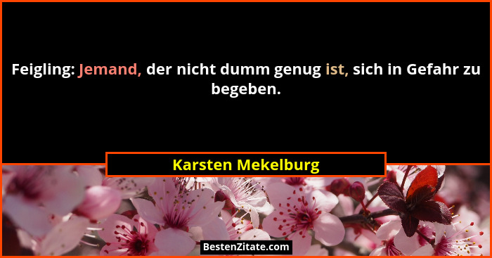 Feigling: Jemand, der nicht dumm genug ist, sich in Gefahr zu begeben.... - Karsten Mekelburg