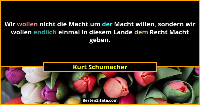 Wir wollen nicht die Macht um der Macht willen, sondern wir wollen endlich einmal in diesem Lande dem Recht Macht geben.... - Kurt Schumacher