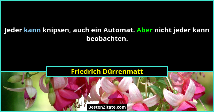 Jeder kann knipsen, auch ein Automat. Aber nicht jeder kann beobachten.... - Friedrich Dürrenmatt