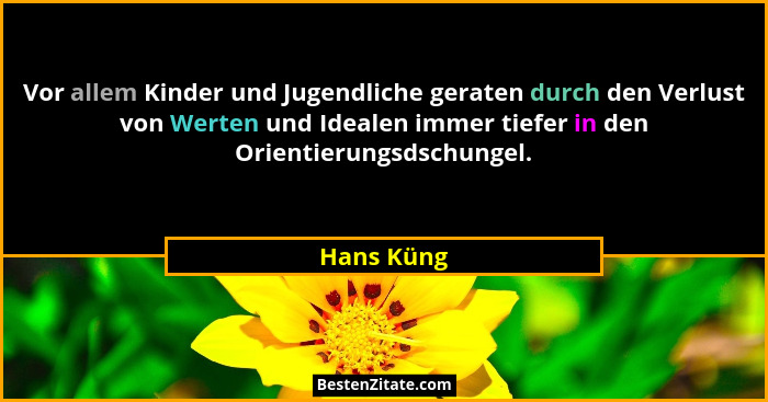 Vor allem Kinder und Jugendliche geraten durch den Verlust von Werten und Idealen immer tiefer in den Orientierungsdschungel.... - Hans Küng