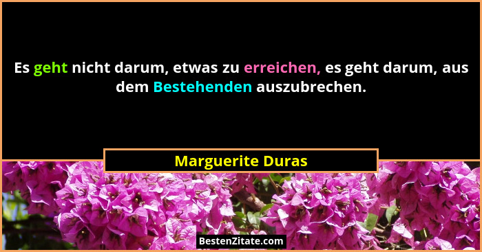 Es geht nicht darum, etwas zu erreichen, es geht darum, aus dem Bestehenden auszubrechen.... - Marguerite Duras