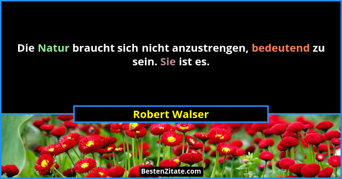 Die Natur braucht sich nicht anzustrengen, bedeutend zu sein. Sie ist es.... - Robert Walser