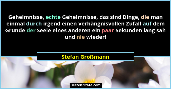 Geheimnisse, echte Geheimnisse, das sind Dinge, die man einmal durch irgend einen verhängnisvollen Zufall auf dem Grunde der Seele e... - Stefan Großmann