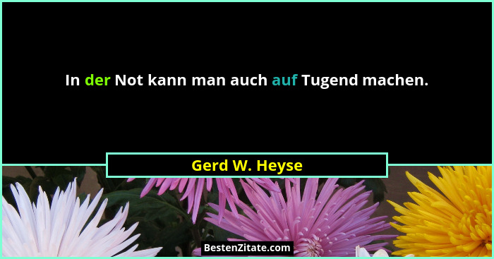 In der Not kann man auch auf Tugend machen.... - Gerd W. Heyse