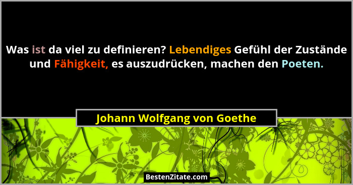 Was ist da viel zu definieren? Lebendiges Gefühl der Zustände und Fähigkeit, es auszudrücken, machen den Poeten.... - Johann Wolfgang von Goethe