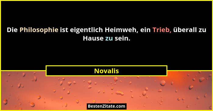 Die Philosophie ist eigentlich Heimweh, ein Trieb, überall zu Hause zu sein.... - Novalis