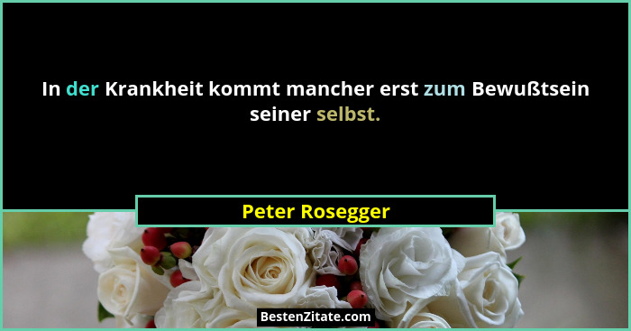 In der Krankheit kommt mancher erst zum Bewußtsein seiner selbst.... - Peter Rosegger