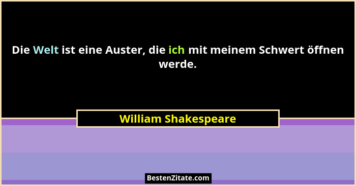 Die Welt ist eine Auster, die ich mit meinem Schwert öffnen werde.... - William Shakespeare