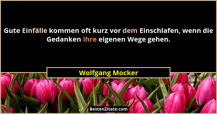 Gute Einfälle kommen oft kurz vor dem Einschlafen, wenn die Gedanken ihre eigenen Wege gehen.... - Wolfgang Mocker