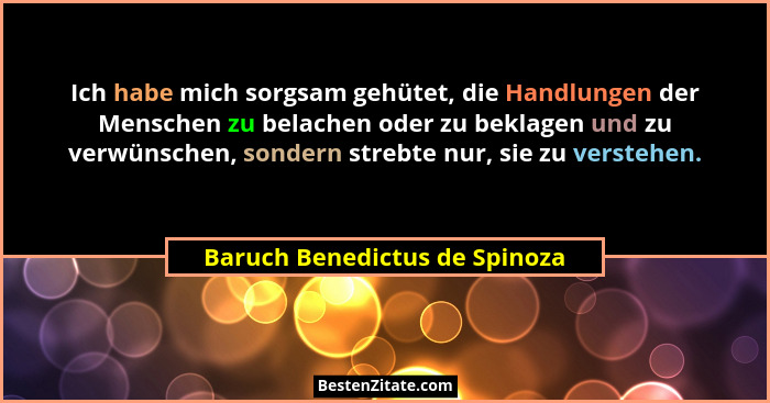 Ich habe mich sorgsam gehütet, die Handlungen der Menschen zu belachen oder zu beklagen und zu verwünschen, sondern str... - Baruch Benedictus de Spinoza