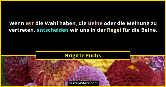 Wenn wir die Wahl haben, die Beine oder die Meinung zu vertreten, entscheiden wir uns in der Regel für die Beine.... - Brigitte Fuchs