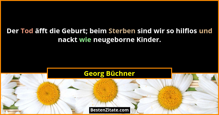 Der Tod äfft die Geburt; beim Sterben sind wir so hilflos und nackt wie neugeborne Kinder.... - Georg Büchner