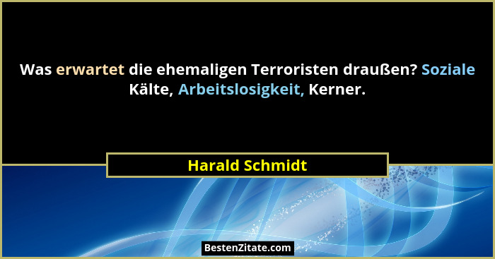 Was erwartet die ehemaligen Terroristen draußen? Soziale Kälte, Arbeitslosigkeit, Kerner.... - Harald Schmidt