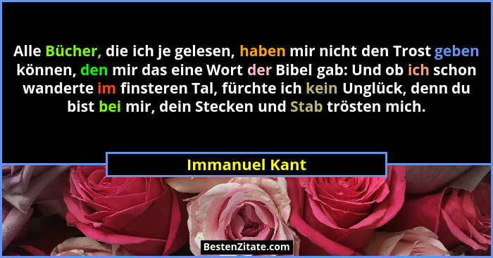 Alle Bücher, die ich je gelesen, haben mir nicht den Trost geben können, den mir das eine Wort der Bibel gab: Und ob ich schon wandert... - Immanuel Kant