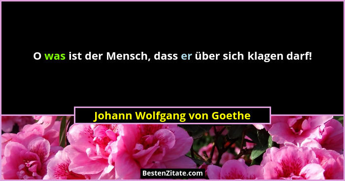 O was ist der Mensch, dass er über sich klagen darf!... - Johann Wolfgang von Goethe