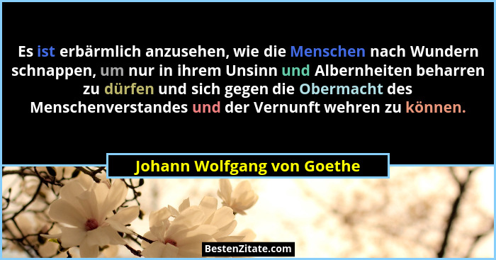 Es ist erbärmlich anzusehen, wie die Menschen nach Wundern schnappen, um nur in ihrem Unsinn und Albernheiten beharren zu... - Johann Wolfgang von Goethe