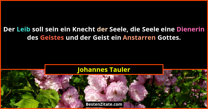 Der Leib soll sein ein Knecht der Seele, die Seele eine Dienerin des Geistes und der Geist ein Anstarren Gottes.... - Johannes Tauler