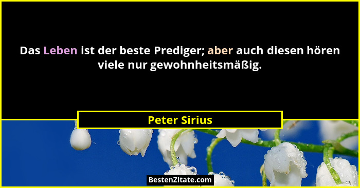 Das Leben ist der beste Prediger; aber auch diesen hören viele nur gewohnheitsmäßig.... - Peter Sirius