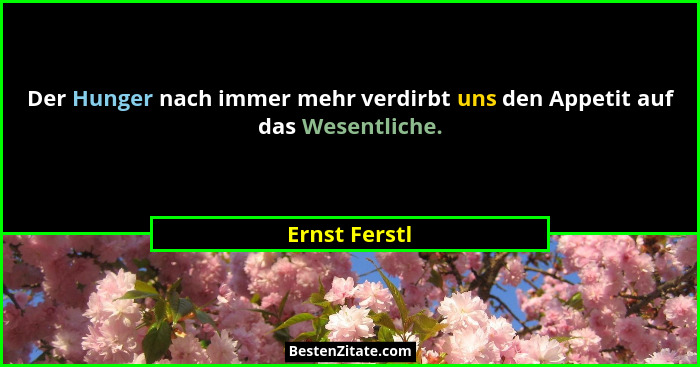 Der Hunger nach immer mehr verdirbt uns den Appetit auf das Wesentliche.... - Ernst Ferstl