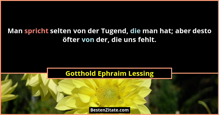 Man spricht selten von der Tugend, die man hat; aber desto öfter von der, die uns fehlt.... - Gotthold Ephraim Lessing