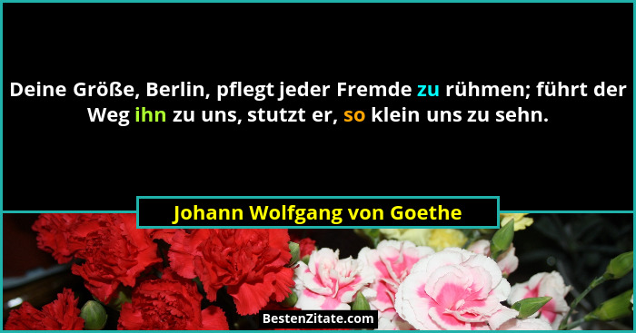 Deine Größe, Berlin, pflegt jeder Fremde zu rühmen; führt der Weg ihn zu uns, stutzt er, so klein uns zu sehn.... - Johann Wolfgang von Goethe