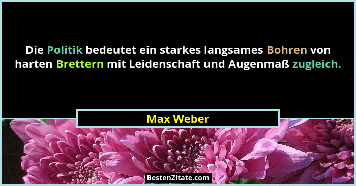 Die Politik bedeutet ein starkes langsames Bohren von harten Brettern mit Leidenschaft und Augenmaß zugleich.... - Max Weber
