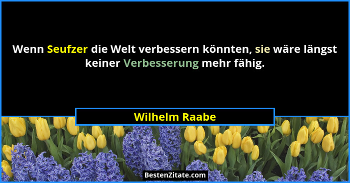 Wenn Seufzer die Welt verbessern könnten, sie wäre längst keiner Verbesserung mehr fähig.... - Wilhelm Raabe