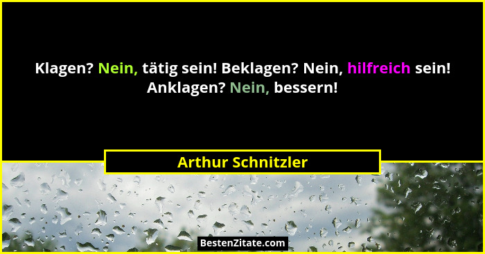 Klagen? Nein, tätig sein! Beklagen? Nein, hilfreich sein! Anklagen? Nein, bessern!... - Arthur Schnitzler