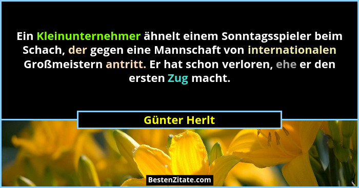 Ein Kleinunternehmer ähnelt einem Sonntagsspieler beim Schach, der gegen eine Mannschaft von internationalen Großmeistern antritt. Er h... - Günter Herlt