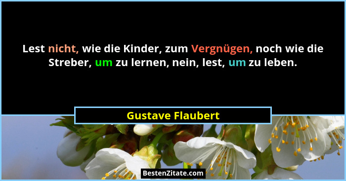 Lest nicht, wie die Kinder, zum Vergnügen, noch wie die Streber, um zu lernen, nein, lest, um zu leben.... - Gustave Flaubert