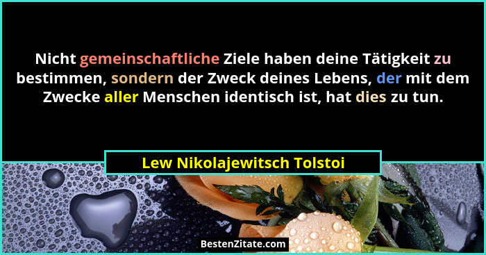 Nicht gemeinschaftliche Ziele haben deine Tätigkeit zu bestimmen, sondern der Zweck deines Lebens, der mit dem Zwecke all... - Lew Nikolajewitsch Tolstoi