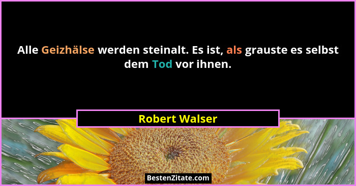 Alle Geizhälse werden steinalt. Es ist, als grauste es selbst dem Tod vor ihnen.... - Robert Walser