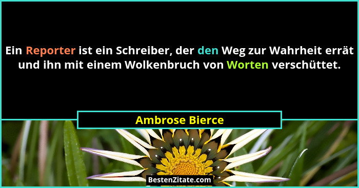 Ein Reporter ist ein Schreiber, der den Weg zur Wahrheit errät und ihn mit einem Wolkenbruch von Worten verschüttet.... - Ambrose Bierce