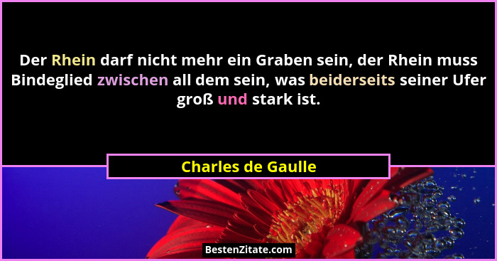 Der Rhein darf nicht mehr ein Graben sein, der Rhein muss Bindeglied zwischen all dem sein, was beiderseits seiner Ufer groß und s... - Charles de Gaulle