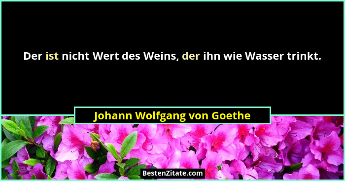 Der ist nicht Wert des Weins, der ihn wie Wasser trinkt.... - Johann Wolfgang von Goethe