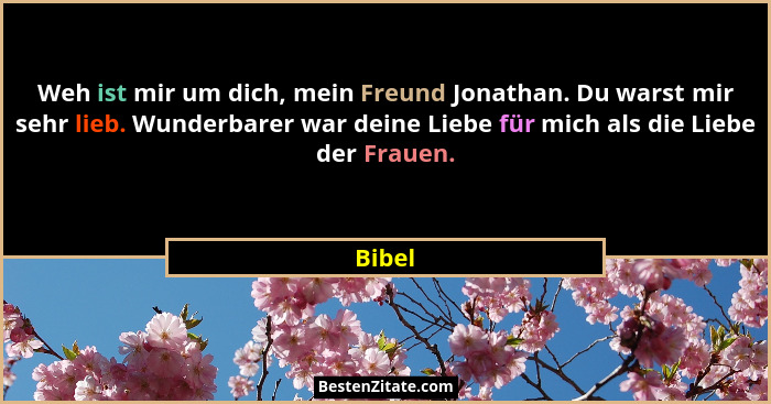 Weh ist mir um dich, mein Freund Jonathan. Du warst mir sehr lieb. Wunderbarer war deine Liebe für mich als die Liebe der Frauen.... - Bibel
