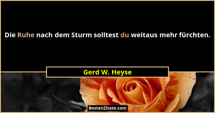 Die Ruhe nach dem Sturm solltest du weitaus mehr fürchten.... - Gerd W. Heyse