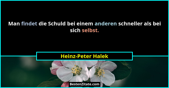 Man findet die Schuld bei einem anderen schneller als bei sich selbst.... - Heinz-Peter Halek