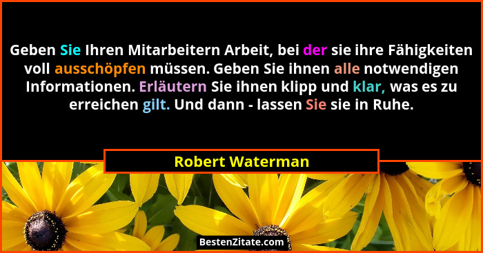 Geben Sie Ihren Mitarbeitern Arbeit, bei der sie ihre Fähigkeiten voll ausschöpfen müssen. Geben Sie ihnen alle notwendigen Informat... - Robert Waterman