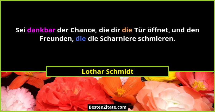 Sei dankbar der Chance, die dir die Tür öffnet, und den Freunden, die die Scharniere schmieren.... - Lothar Schmidt